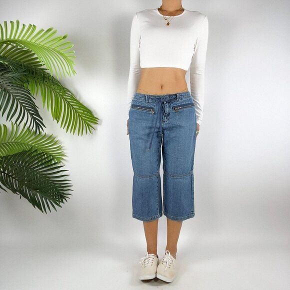 Women's Vintage Y2K Indie Granola Girl Mid Wash Denim Casual Jean Capris / 4 - Picture 4 of 6